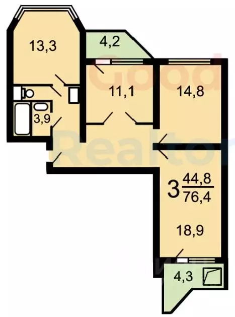 3-к кв. Московская область, Ленинский городской округ, Бутово пгт ... - Фото 2