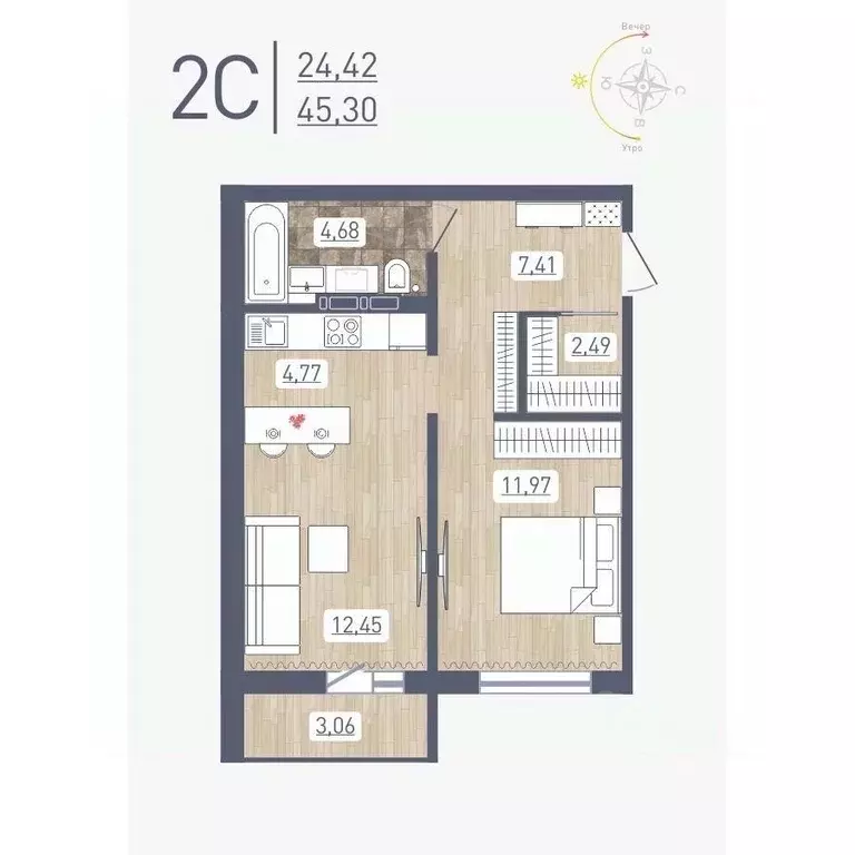 2-к кв. Новосибирская область, Новосибирск ул. Забалуева, 96 (45.3 м) - Фото 0