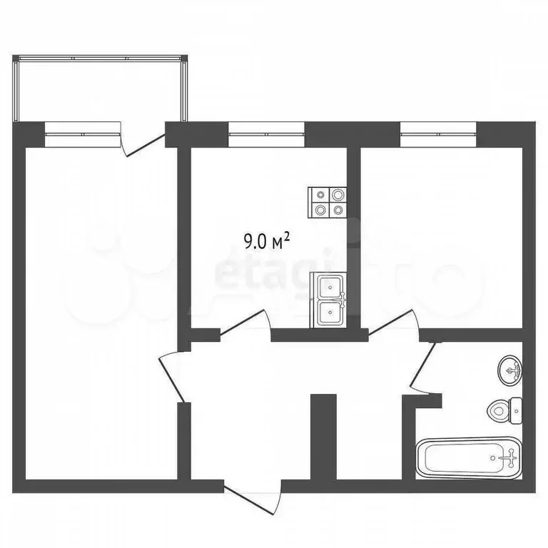 2-к. квартира, 49,2 м, 3/9 эт. - Фото 0