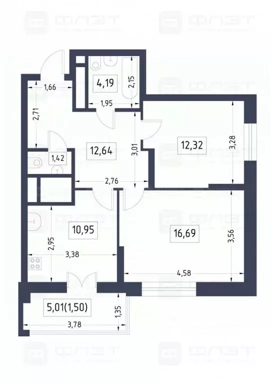 2-к кв. Татарстан, Казань ул. Академика Завойского, 21Бк1 (60.0 м) - Фото 1