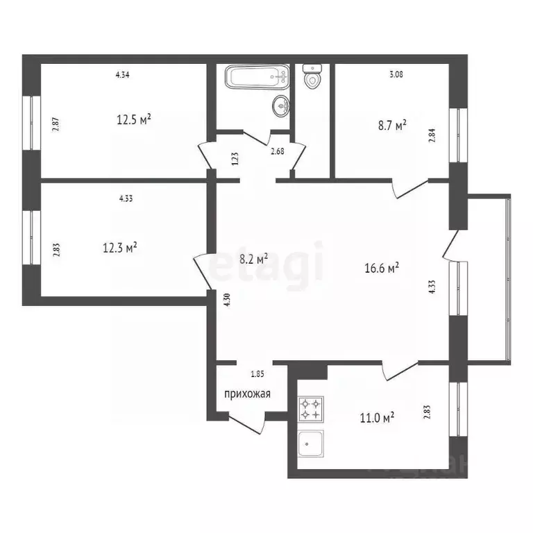 4-к кв. Красноярский край, Красноярск Северный мкр, ул. Водопьянова, 2 ... - Фото 2