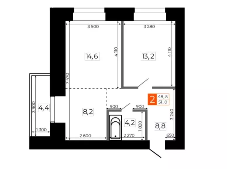 2-комнатная квартира: Благовещенск, Литейная улица, 33 (51.2 м) - Фото 2