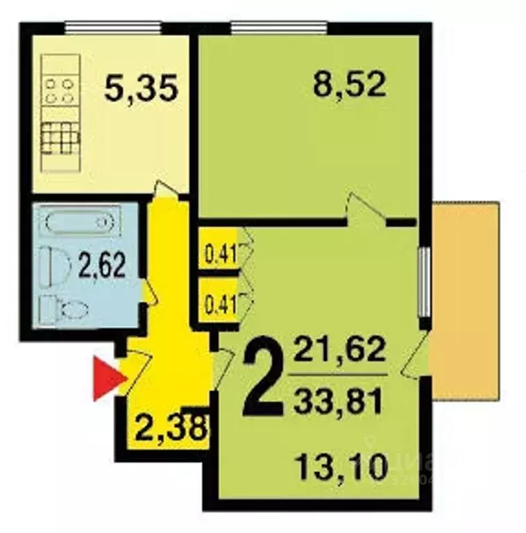 2-к кв. Москва Измайловский бул., 67К1 (34.0 м) - Фото 2
