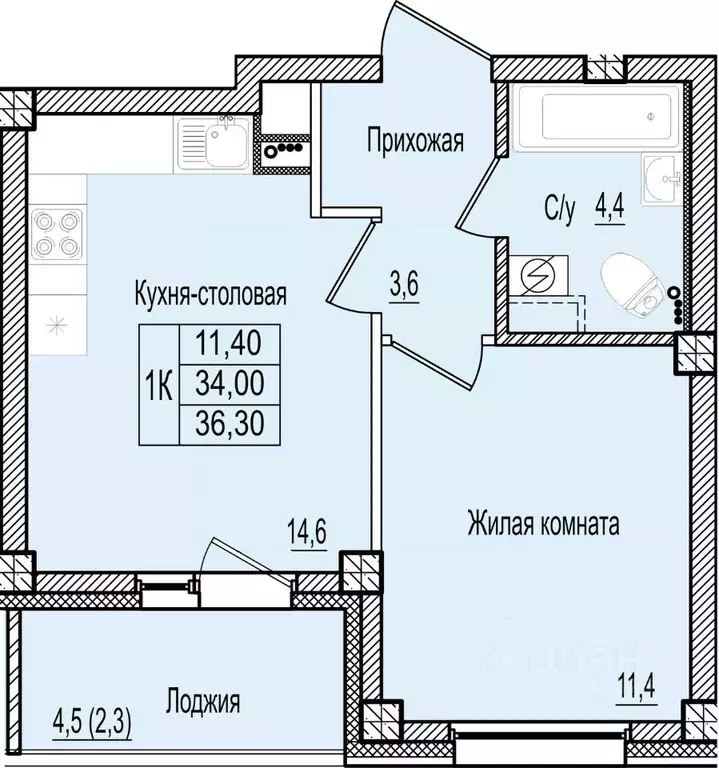 1-к кв. Псковская область, Псков Крестовский жилой комплекс (36.3 м) - Фото 1