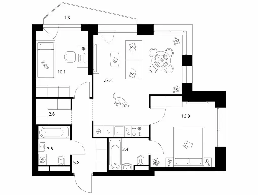 2-комнатная квартира: Москва, ЖК Строгино 360 (62.1 м) - Фото 1