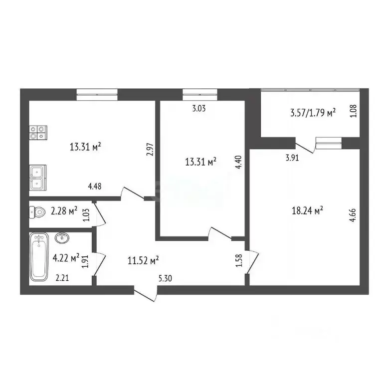 2-к кв. Вологодская область, Череповец Рыбинская ул., 45 (63.3 м) - Фото 1
