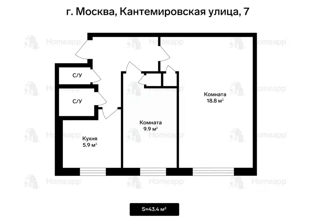 2-к кв. Москва Кантемировская ул., 7 (43.4 м) - Фото 2