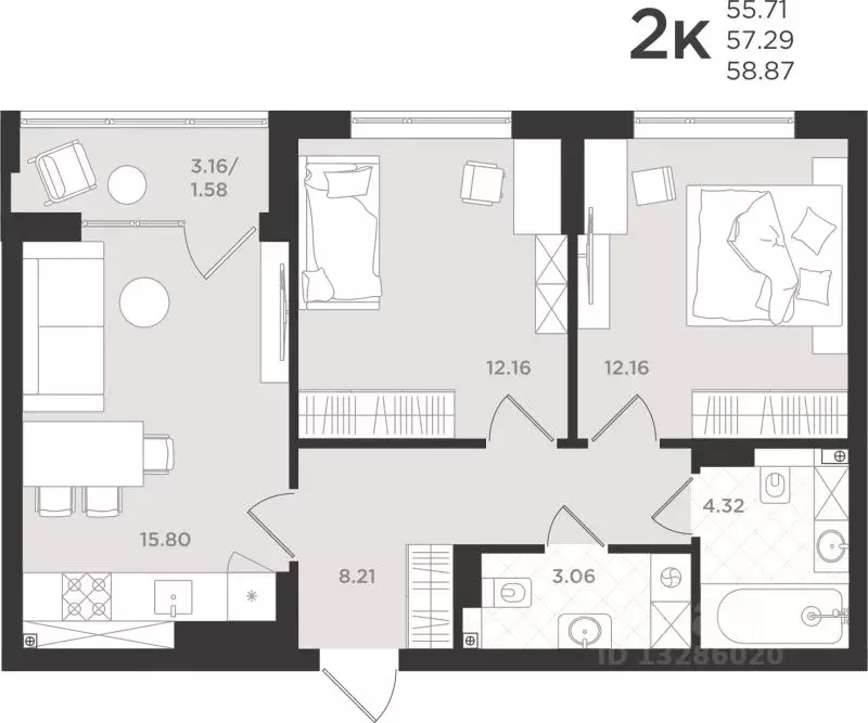 2-к кв. Калининградская область, Светлогорск  (57.29 м) - Фото 0