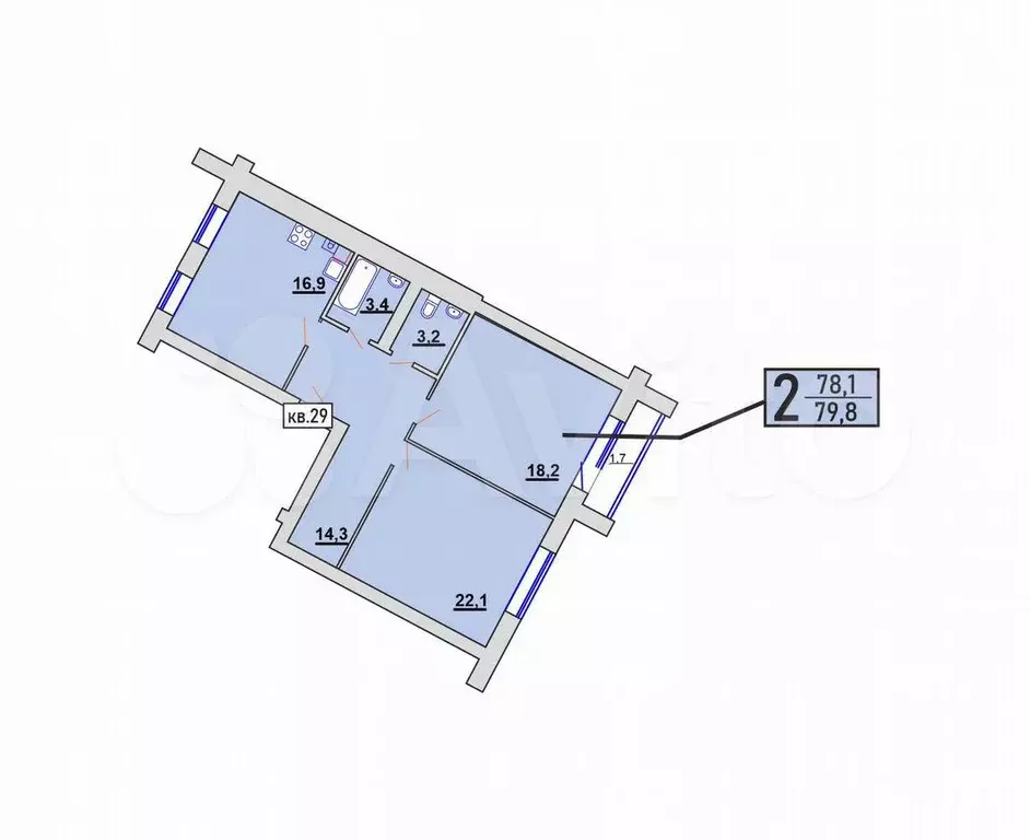 2-к. квартира, 79,8 м, 5/5 эт. - Фото 1