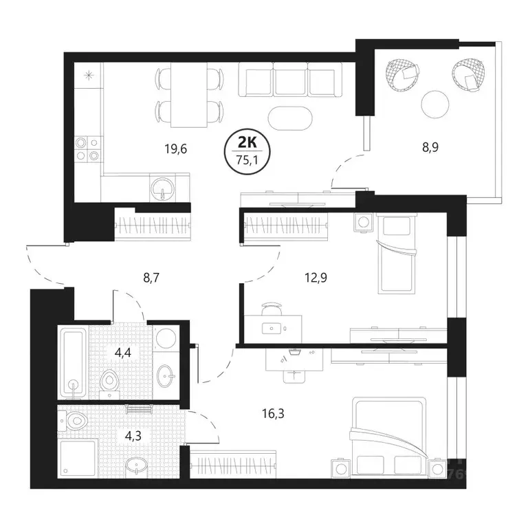 2-к кв. Тюменская область, Тюмень ул. Разведчика Кузнецова, 16 (75.1 ... - Фото 0