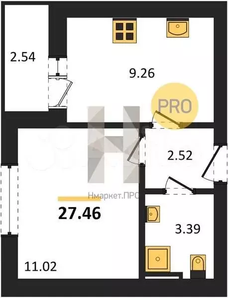1-к. квартира, 27,5 м, 5/8 эт. - Фото 1