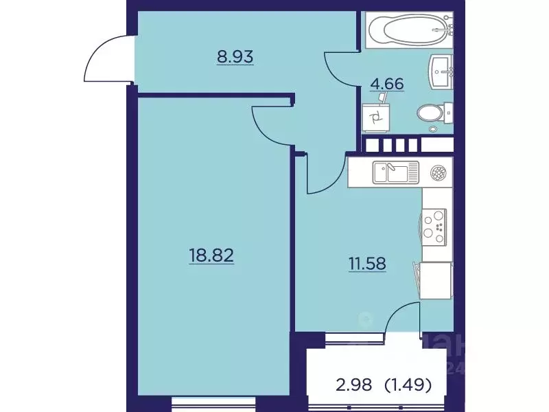 1-к кв. Воронежская область, Воронеж ул. Ломоносова, 116В (45.48 м) - Фото 1
