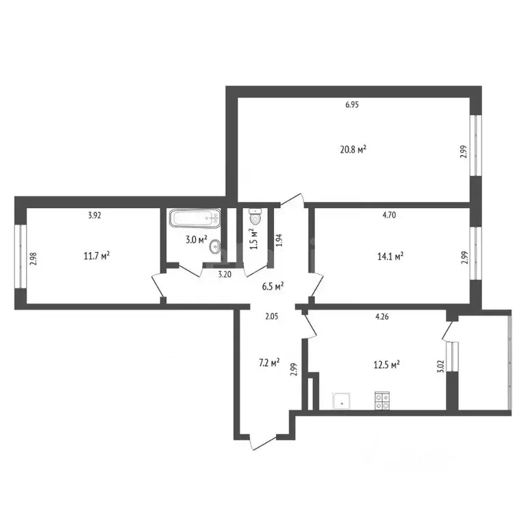 3-к кв. Тюменская область, Тюмень ул. Николая Зелинского, 23/1 (77.5 ... - Фото 1