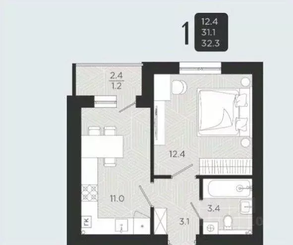 1-к кв. Калининградская область, Пионерский Октябрьская ул., 2к1 (32.4 ... - Фото 2