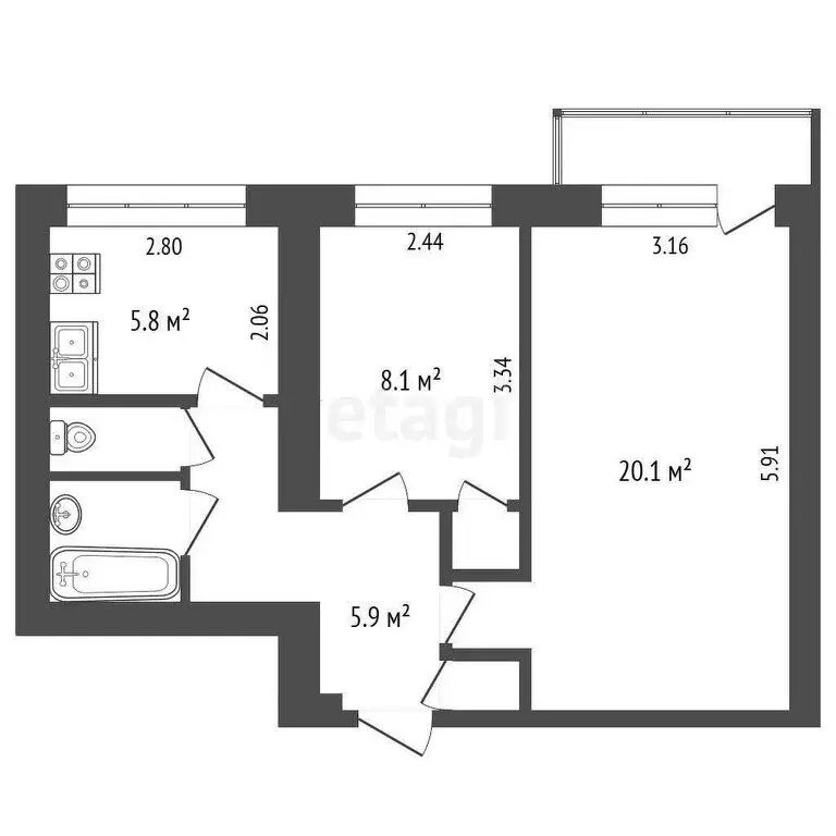 2к в -комнатной квартире ( м) - Фото 0