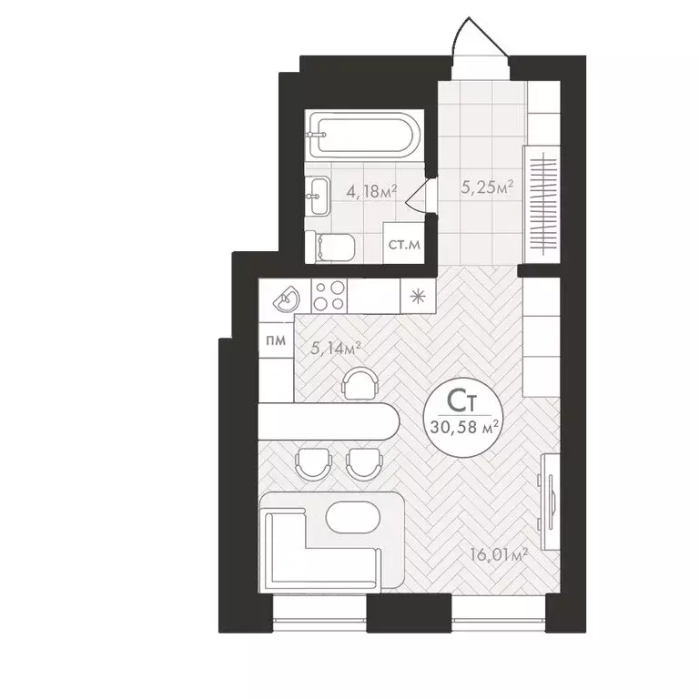 Квартира-студия: Уфа, микрорайон Южный-2 (30.58 м) - Фото 0
