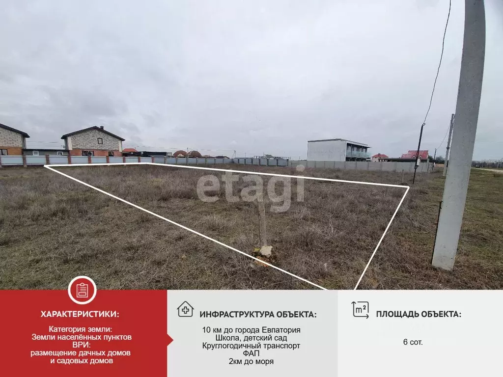 Участок в Крым, Сакский район, с. Уютное ул. Садовая (6.0 сот.) - Фото 1