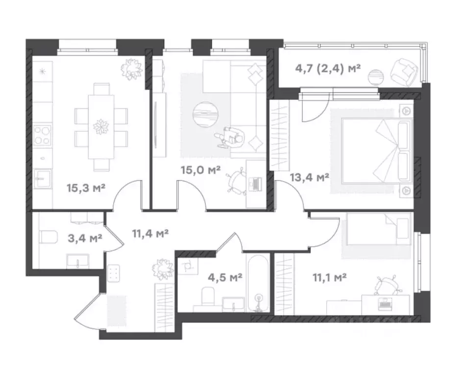 3-к кв. Ярославская область, Ярославль Тутаевское ш., 93Б (75.9 м) - Фото 1