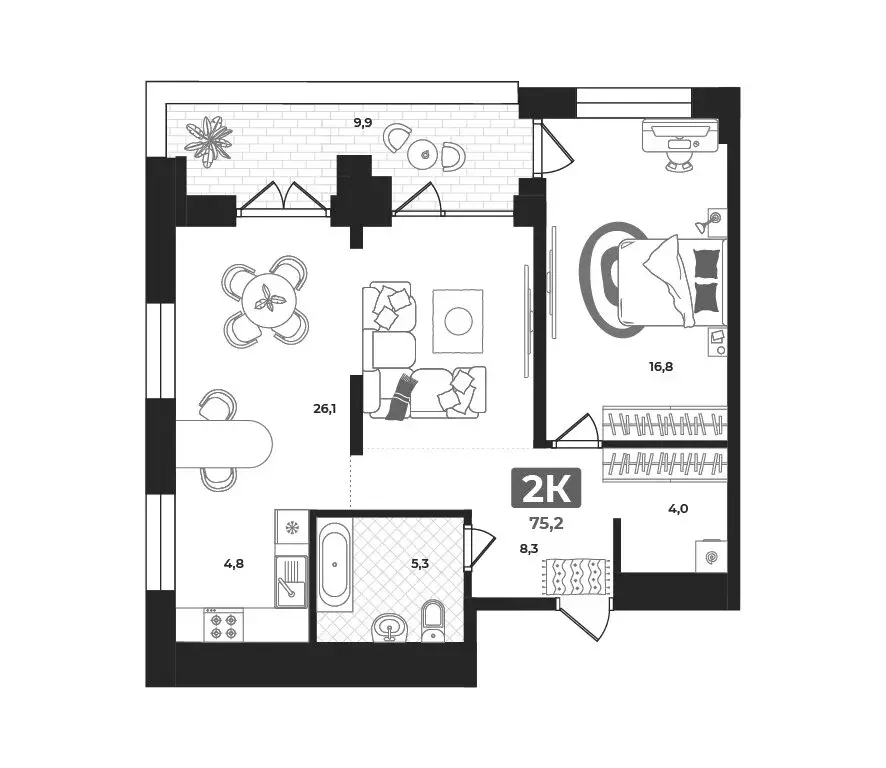 2-комнатная квартира: Тюмень, улица Братьев Бондаревых, 5 (75.4 м) - Фото 1