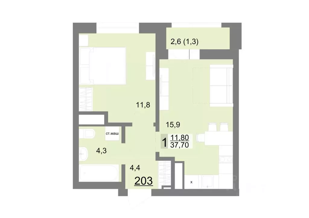 1-к кв. Свердловская область, Екатеринбург ул. Металлургов, 63/1 (37.7 ... - Фото 1