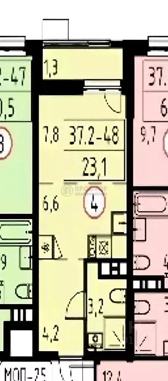 Студия Москва Сосенское поселение, просп. Куприна, 3к4 (23.1 м) - Фото 2