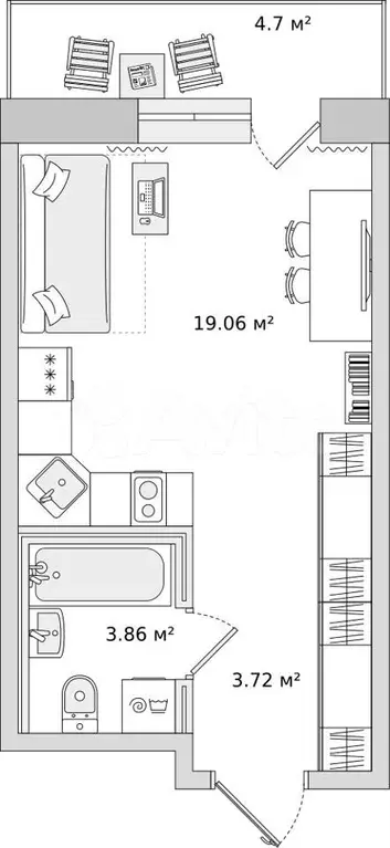 Квартира-студия, 26,7 м, 7/21 эт. - Фото 0