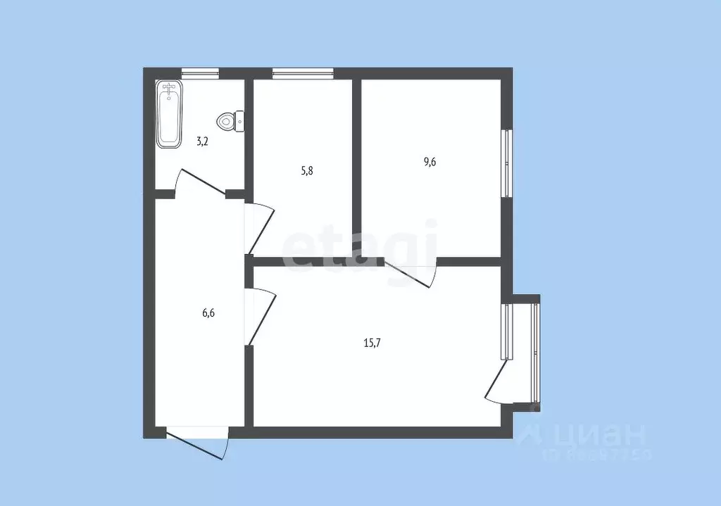2-к кв. Карачаево-Черкесия, Черкесск Крайняя ул., 36 (45.1 м) - Фото 1