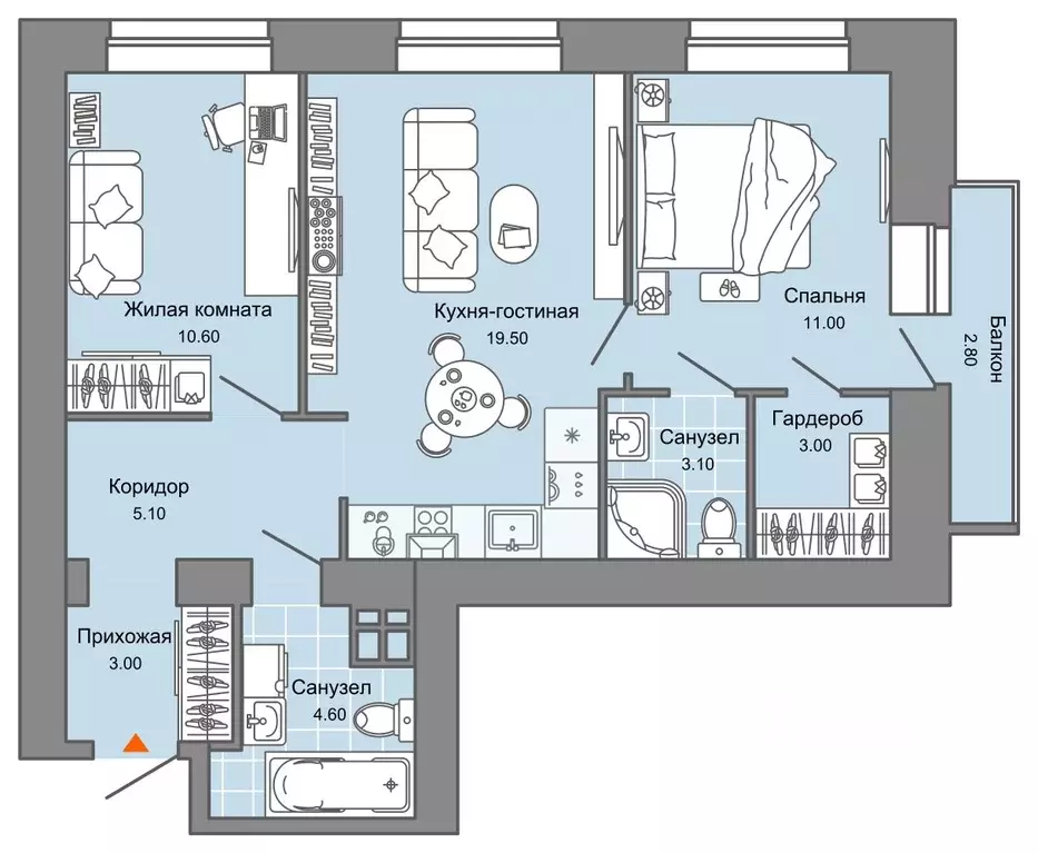 2-к кв. Пермский край, Пермь ул. Дзержинского, 31Б (61.0 м) - Фото 2