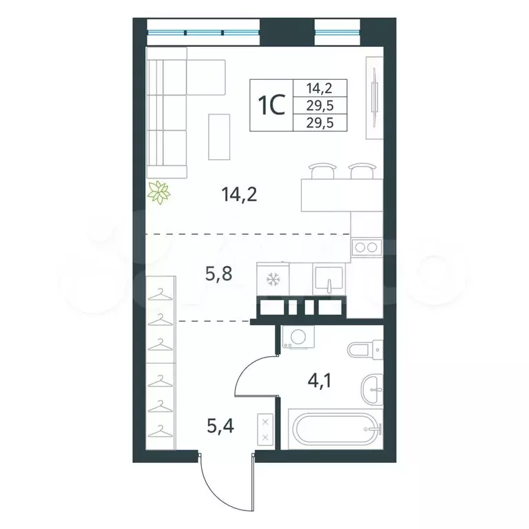 Квартира-студия, 29,5 м, 4/18 эт. - Фото 0