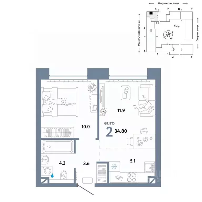 2-к кв. Москва Озерная ул., 42С7 (34.8 м) - Фото 0