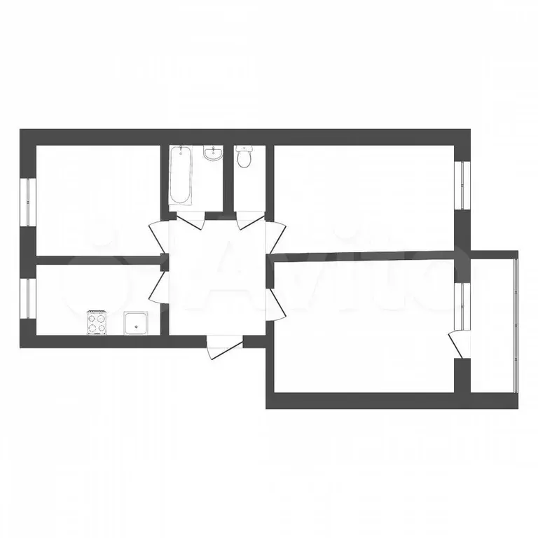 3-к. квартира, 56,5 м, 2/6 эт. - Фото 0