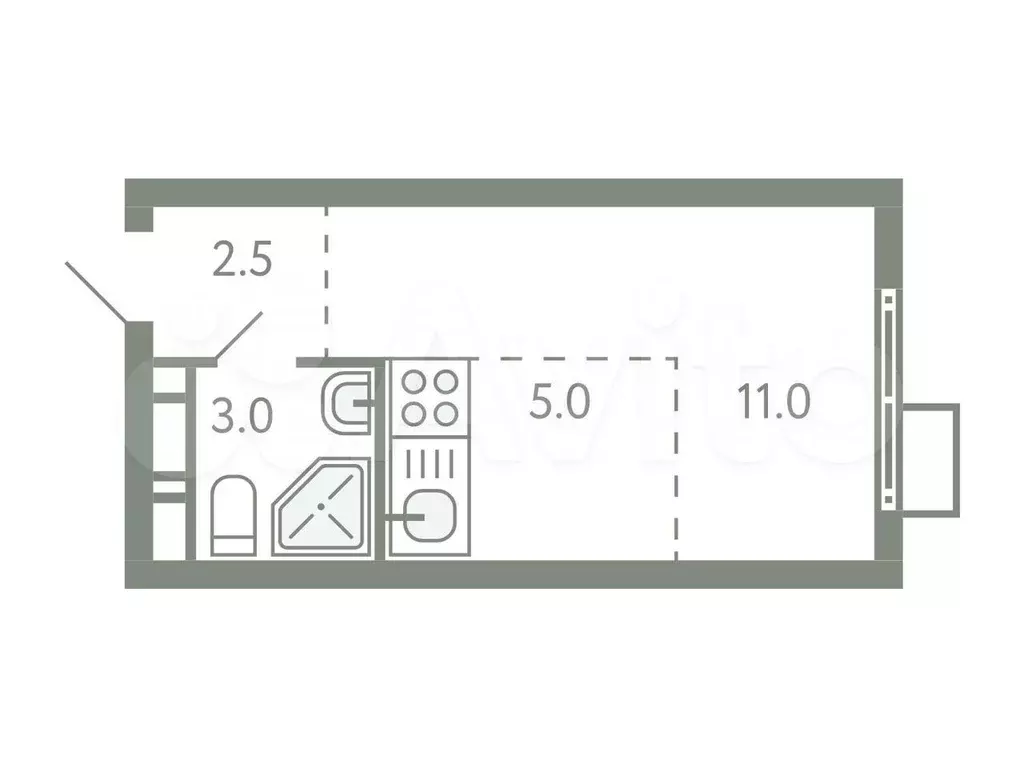 Квартира-студия, 21,5 м, 5/9 эт. - Фото 0