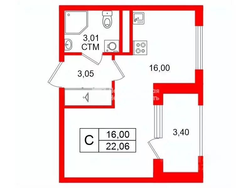 Студия Санкт-Петербург просп. Буденного, 23к1 (22.06 м) - Фото 0