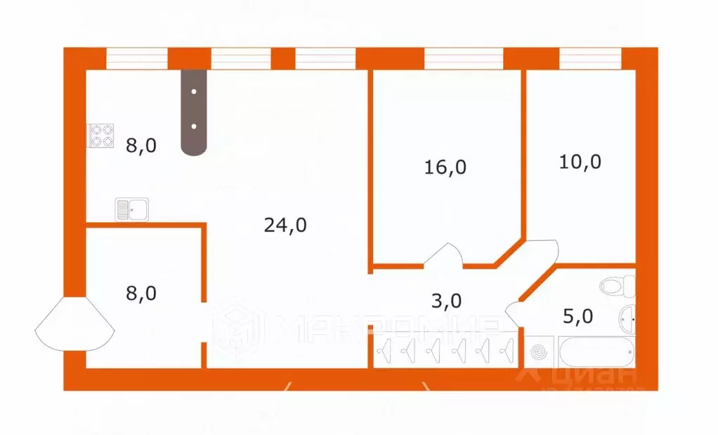 3-к кв. Санкт-Петербург ул. Красного Курсанта, 5/11Д (74.0 м) - Фото 2