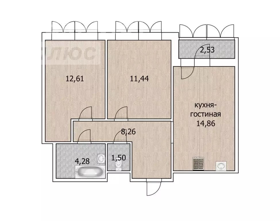 2-комнатная квартира: Тюмень, улица Пожарных и Спасателей, 14 (55 м) - Фото 0