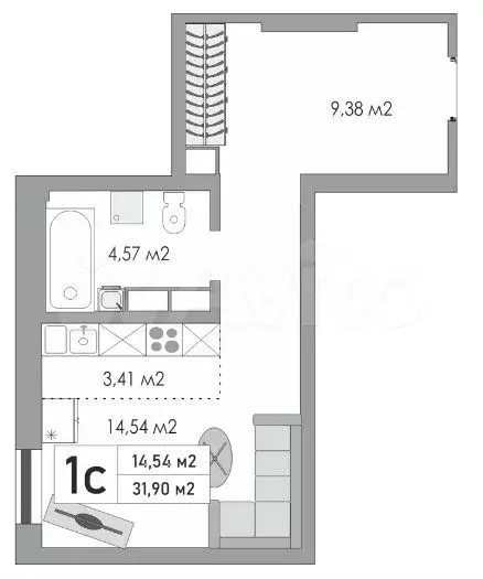 Квартира-студия, 32 м, 3/10 эт. - Фото 0