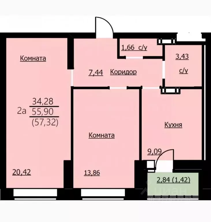 2-к кв. Ярославская область, Ярославль Красноборская ул., 38к2 (57.0 ... - Фото 1
