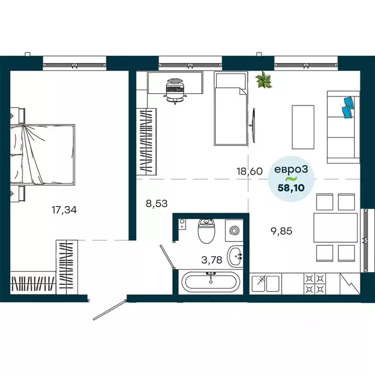 2-к кв. Иркутская область, Иркутск ул. Безбокова, 7А (58.1 м) - Фото 1