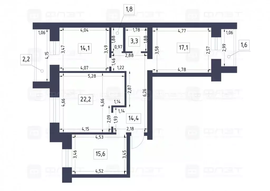 3-к кв. Татарстан, Казань ул. Академика Губкина, 30б (88.5 м) - Фото 2