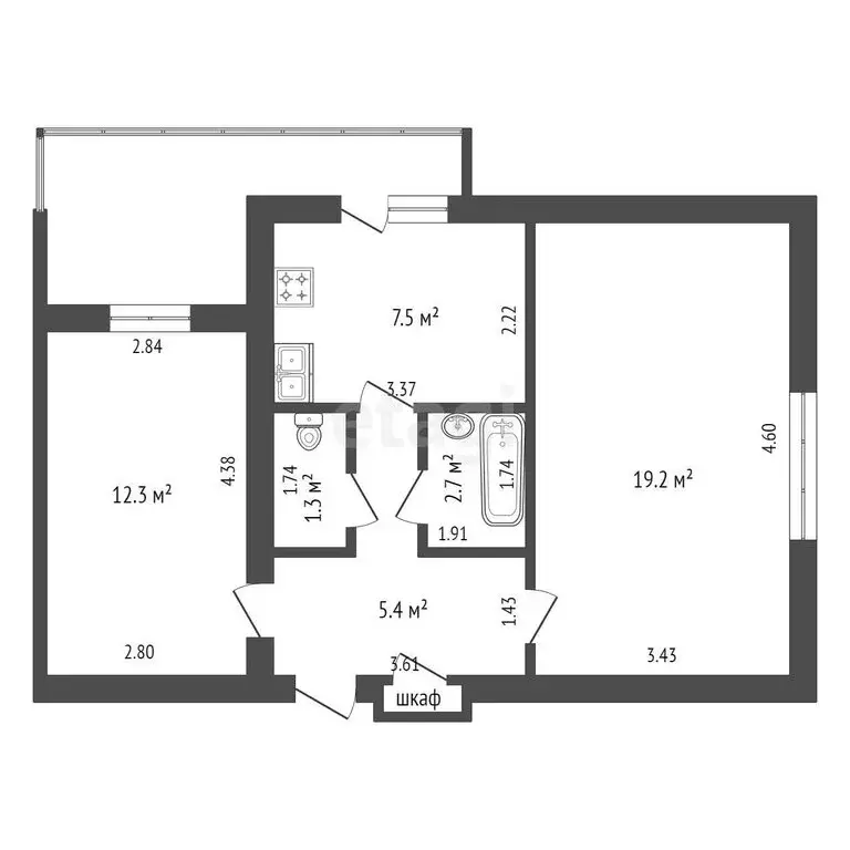 2-комнатная квартира: Майский, улица Гагарина, 26 (48.8 м) - Фото 1