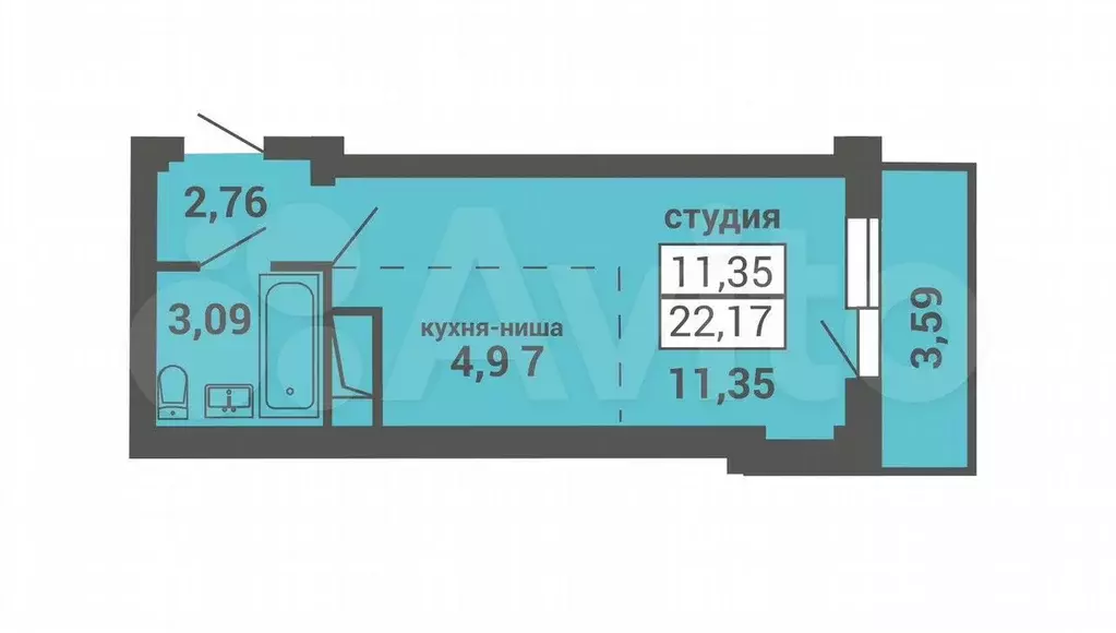 Квартира-студия, 22,2 м, 9/14 эт. - Фото 1