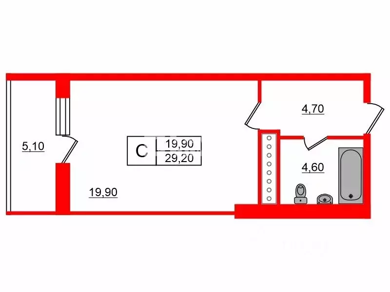 Студия Санкт-Петербург Ленинский просп., 74к2 (29.2 м) - Фото 1