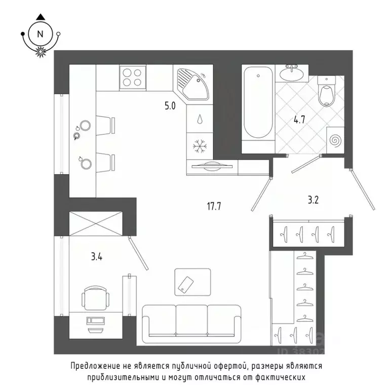 Студия Санкт-Петербург бул. Измайловский, 9 (32.2 м) - Фото 0