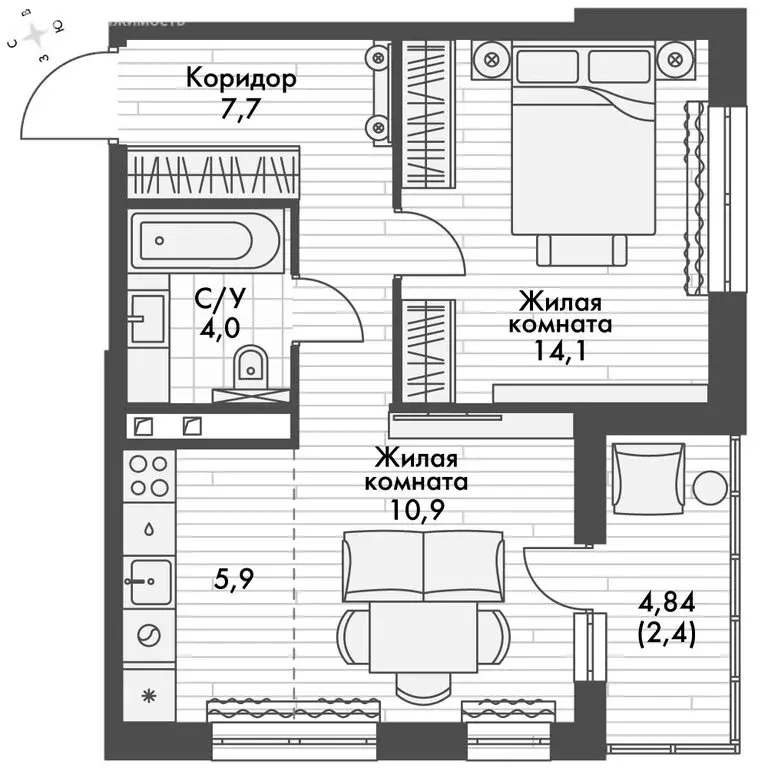2-комнатная квартира: Зеленодольский район, Октябрьское сельское ... - Фото 2