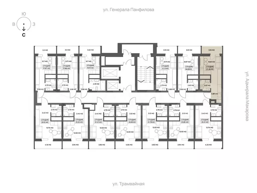 Апартаменты-студия, 21,3 м, 3/19 эт. - Фото 1