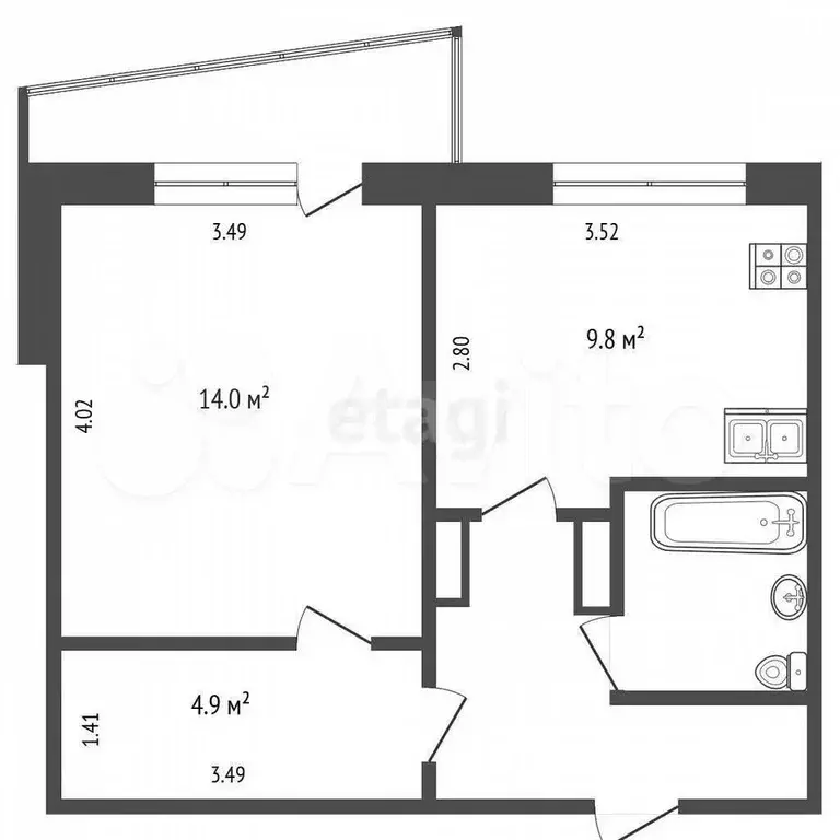 1-к. квартира, 37,6 м, 1/9 эт. - Фото 0