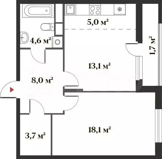 2-к. квартира, 52,5 м, 1/6 эт. - Фото 0