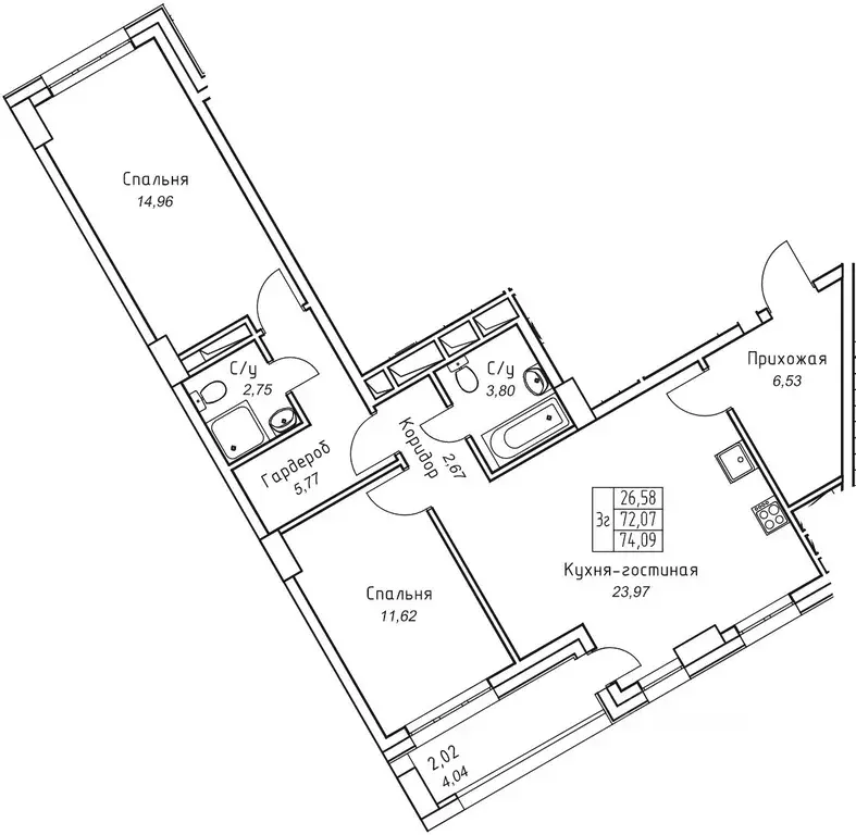 3-к кв. Саха (Якутия), Якутск 11-й кв-л,  (74.09 м) - Фото 1
