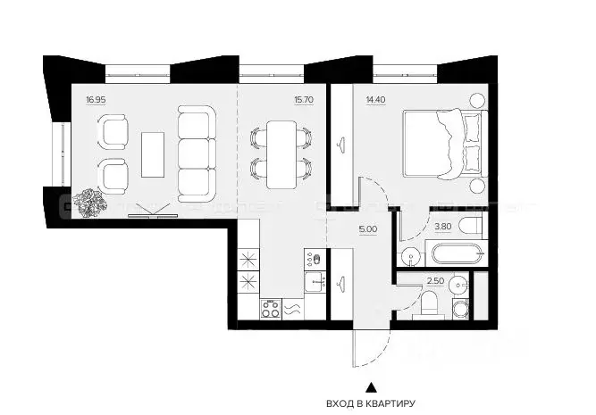 1-к кв. Татарстан, Казань Променад жилой комплекс (58.21 м) - Фото 1
