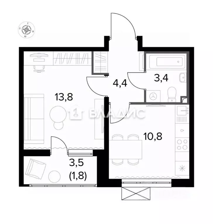 1-к кв. Московская область, Ленинский городской округ, пос. Битца ... - Фото 2